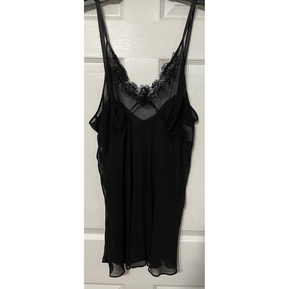 Dentelle Vtg Black Frost Plus Size 1X Sheer Lace Trim Babydoll Chemise Nightie